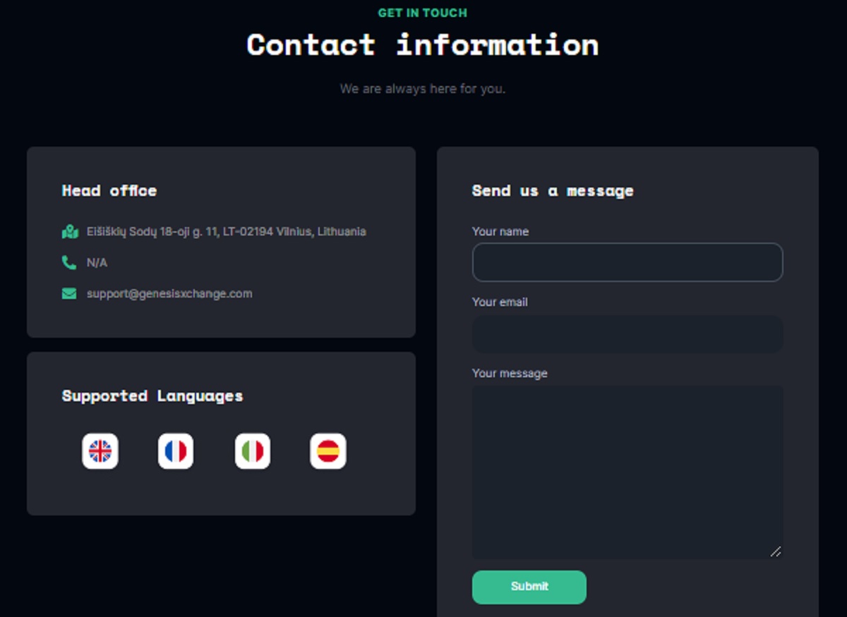 Genesis Exchange contacts